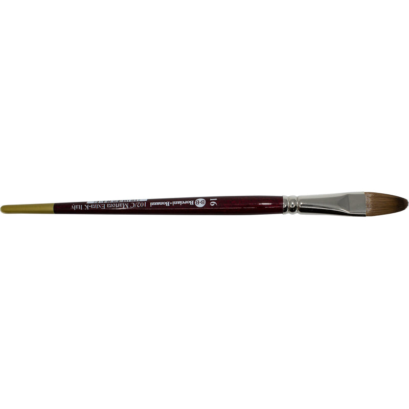 Black Borciani Series 102/c Kolinsky Sable Cats Tongue Nickel Plated Brass Ferrule Short Handle Professional Artist Paint Brush Size 16 Paint Brushes