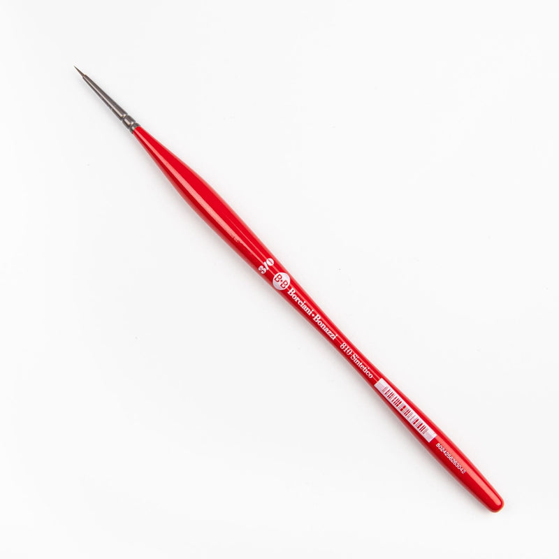 Red Borciani Bonazzi Professional Artist Brush UNICO Series 810 SIZE 3/0 Silver Synthetic Short Handle Round Made in Italy Paint Brushes