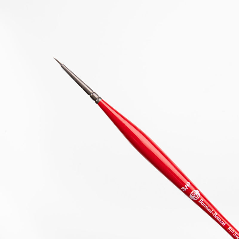 Red Borciani Bonazzi Professional Artist Brush UNICO Series 810 SIZE 3/0 Silver Synthetic Short Handle Round Made in Italy Paint Brushes