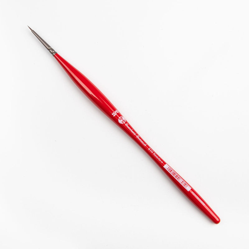 Red Borciani Bonazzi Professional Artist Brush UNICO Series 810 SIZE 2/0 Silver Synthetic Short Handle Round Made in Italy Paint Brushes