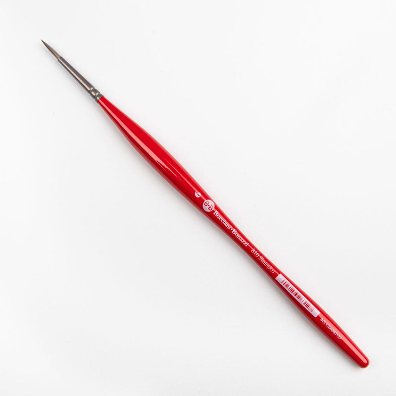 Red Borciani Bonazzi Professional Artist Brush UNICO Series 810 SIZE 6 Silver Synthetic Short Handle Round Made in Italy Paint Brushes