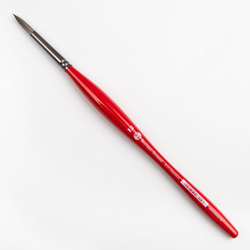 Red Borciani Bonazzi Professional Artist Brush UNICO Series 810 SIZE 12 Silver Synthetic Short Handle Round Made in Italy Paint Brushes