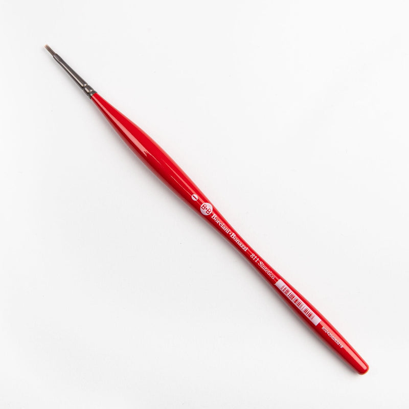 Red Borciani Bonazzi Professional Artist Brush UNICO Series 811 SIZE 0 Silver Synthetic Short Handle Flat Made in Italy Paint Brushes