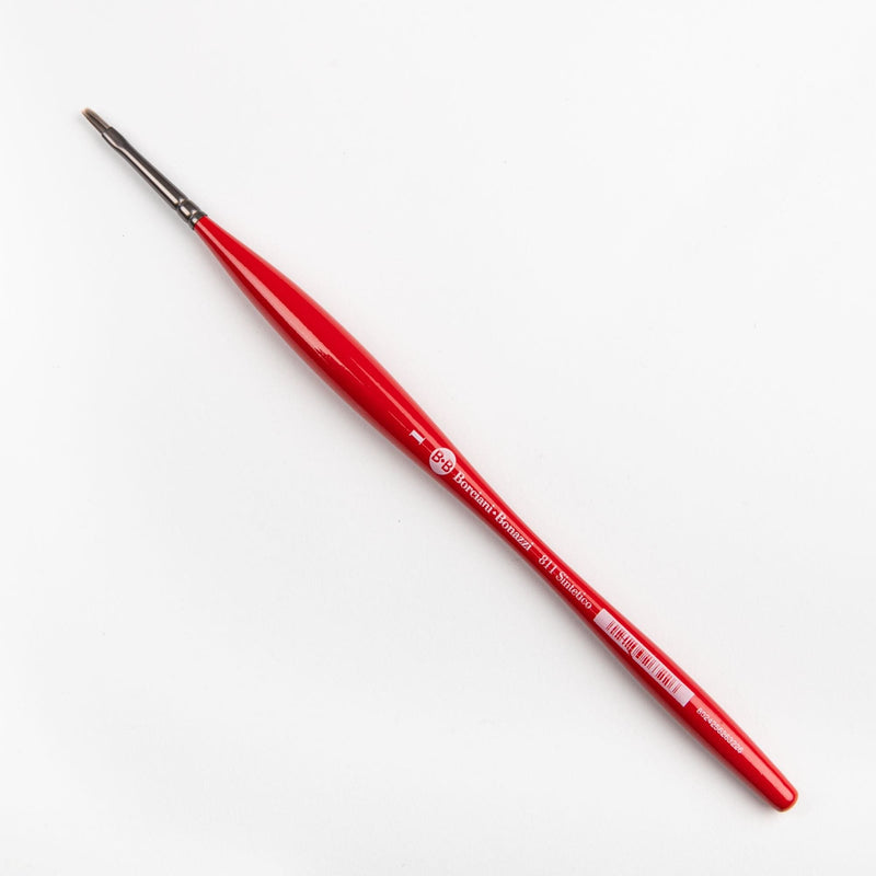 Red Borciani Bonazzi Professional Artist Brush UNICO Series 811 SIZE 1 Silver Synthetic Short Handle Flat Made in Italy Paint Brushes