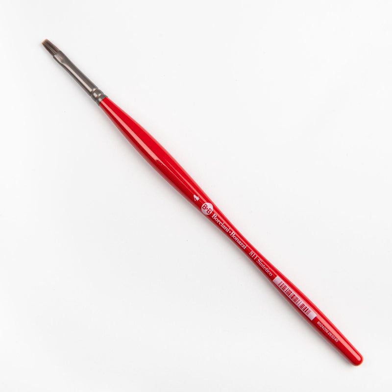 Red Borciani Bonazzi Professional Artist Brush UNICO Series 811 SIZE 4 Silver Synthetic Short Handle Flat Made in Italy Paint Brushes