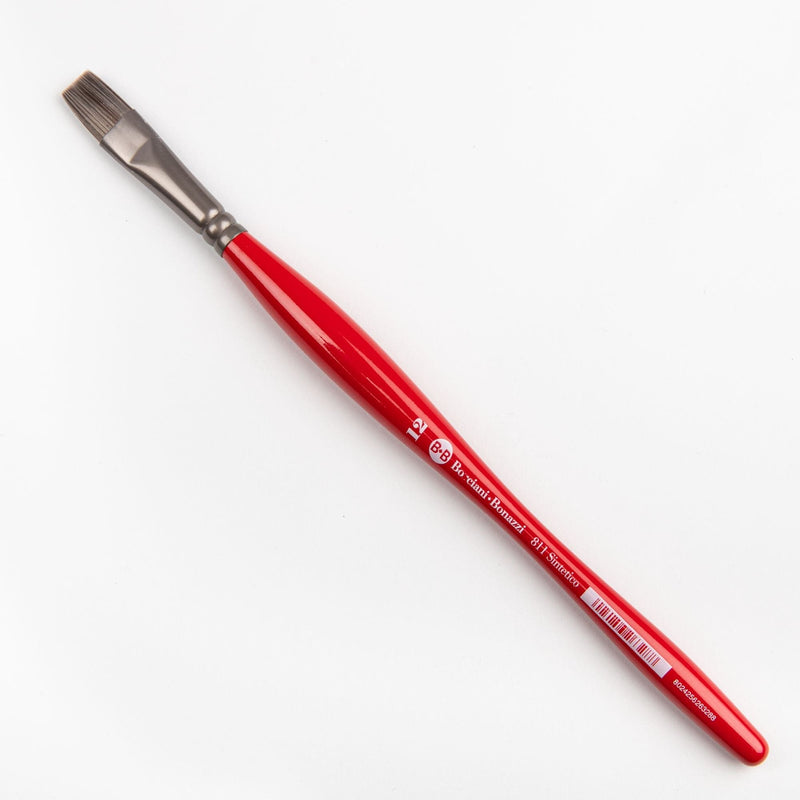 Red Borciani Bonazzi Professional Artist Brush UNICO Series 811 SIZE 12 Silver Synthetic Short Handle Flat Made in Italy Paint Brushes