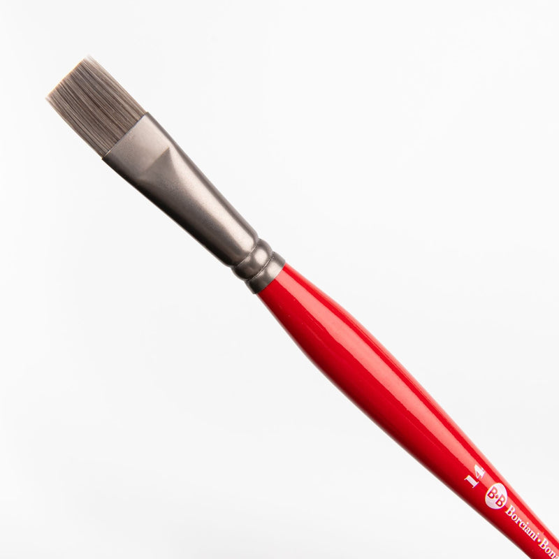 Red Borciani Bonazzi Professional Artist Brush UNICO Series 811 SIZE 14 Silver Synthetic Short Handle Flat Made in Italy Paint Brushes