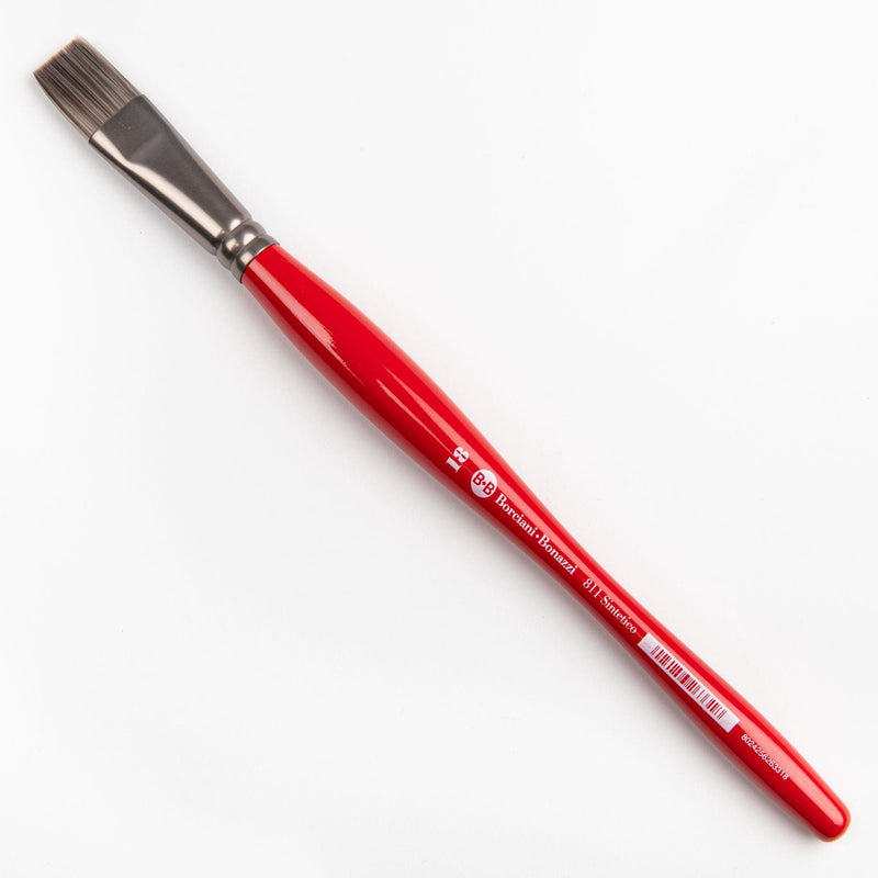 Red Borciani Bonazzi Professional Artist Brush UNICO Series 811 SIZE 18 Silver Synthetic Short Handle Flat Made in Italy Paint Brushes