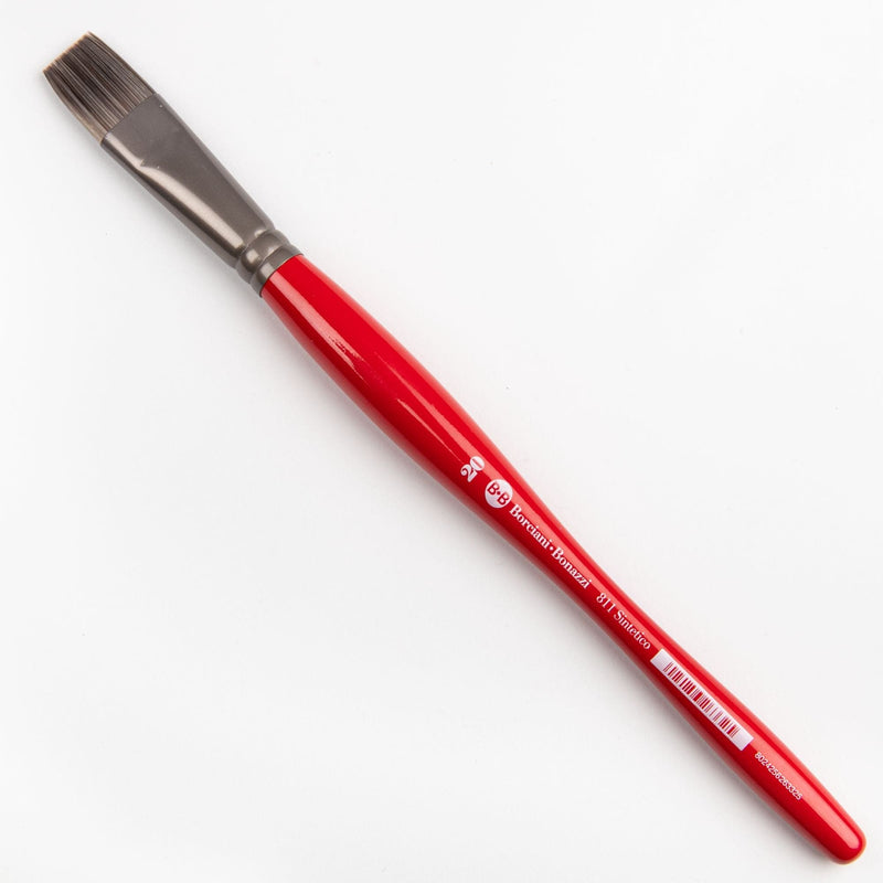 Red Borciani Bonazzi Professional Artist Brush UNICO Series 811 SIZE 20 Silver Synthetic Short Handle Flat Made in Italy Paint Brushes