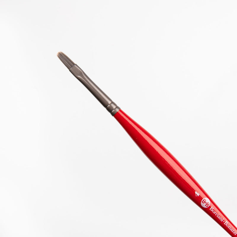Red Borciani Bonazzi Professional Artist Brush UNICO Series 812 SIZE 4 Silver Synthetic Short Handle Cat's Tongue Made in Italy Paint Brushes
