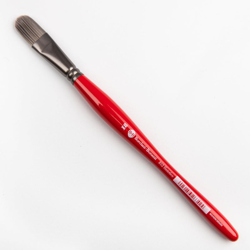 Red Borciani Bonazzi Professional Artist Brush UNICO Series 812 SIZE 18 Silver Synthetic Short Handle Cat's Tongue Made in Italy Paint Brushes