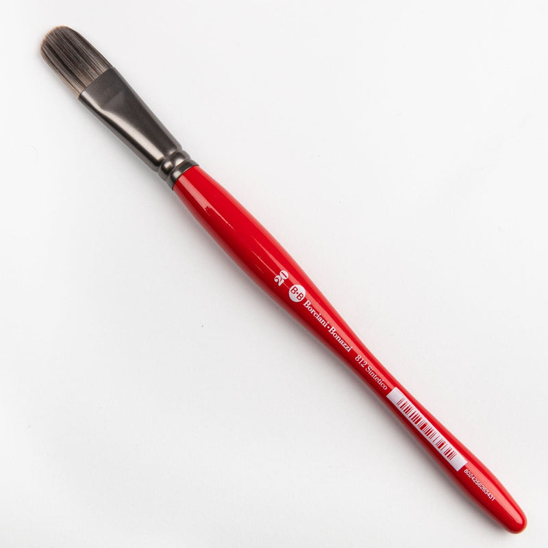 Red Borciani Bonazzi Professional Artist Brush UNICO Series 812 SIZE 20 Silver Synthetic Short Handle Cat's Tongue Made in Italy Paint Brushes