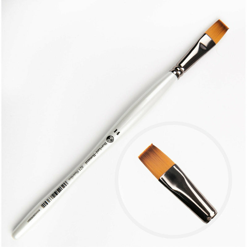 White Smoke Borciani Bonazzi Professional Artist Brush UNICO Series 821 SIZE 14 Flamed Synthetic Short Handle Flat Made in Italy Paint Brushes