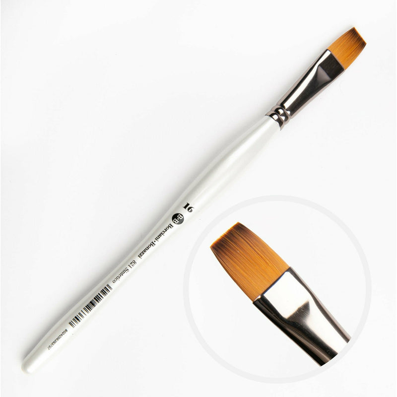 White Smoke Borciani Bonazzi Professional Artist Brush UNICO Series 821 SIZE 16 Flamed Synthetic Short Handle Flat Made in Italy Paint Brushes