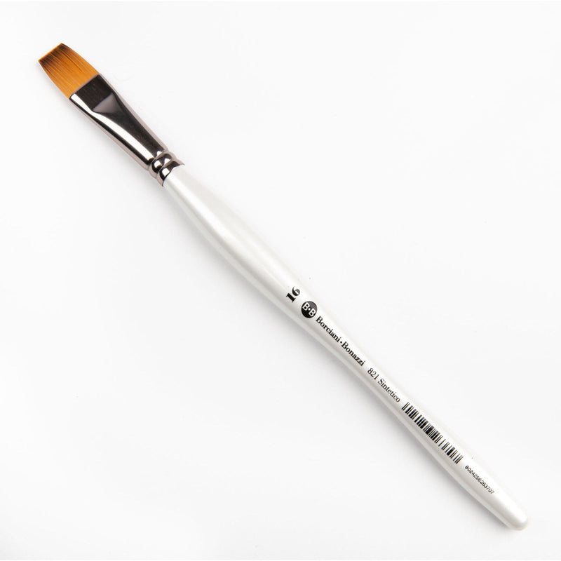 Light Gray Borciani Bonazzi Professional Artist Brush UNICO Series 821 SIZE 16 Flamed Synthetic Short Handle Flat Made in Italy Paint Brushes
