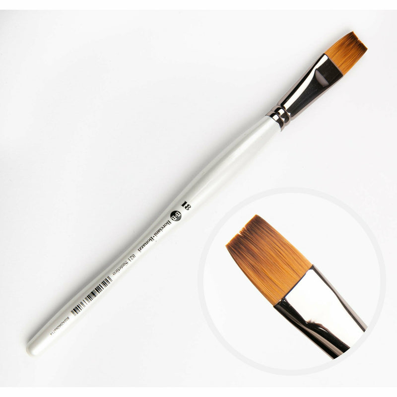White Smoke Borciani Bonazzi Professional Artist Brush UNICO Series 821 SIZE 18 Flamed Synthetic Short Handle Flat Made in Italy Paint Brushes