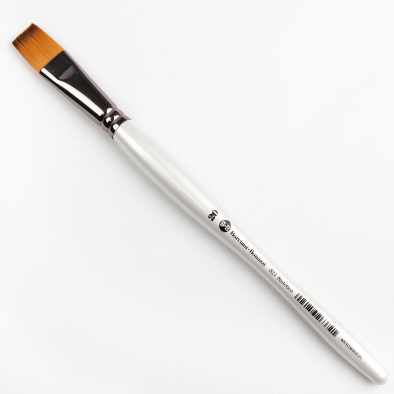 Gray Borciani Bonazzi Professional Artist Brush UNICO Series 821 SIZE 20 Flamed Synthetic Short Handle Flat Made in Italy Paint Brushes