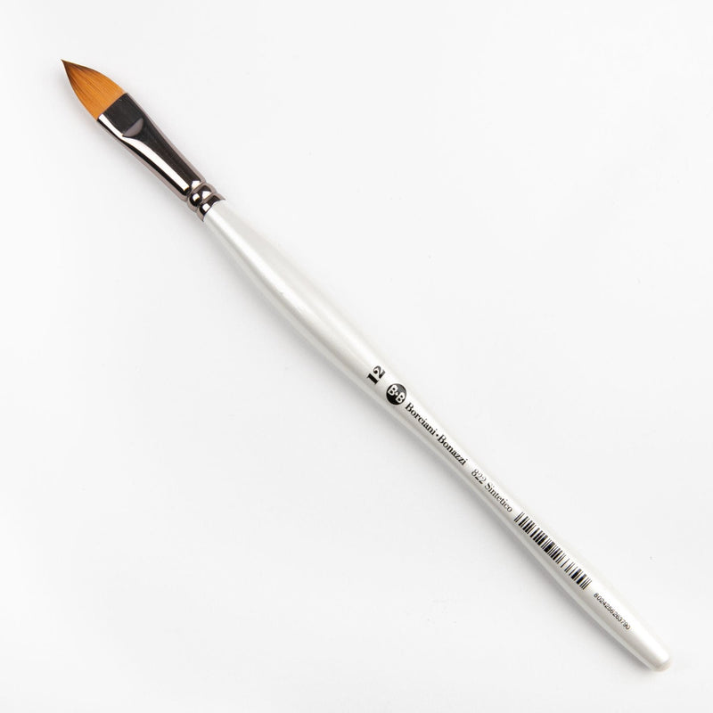 Gray Borciani Bonazzi Professional Artist Brush UNICO Series 822 SIZE 12 Flamed Synthetic Short Handle Cat's Tongue Made in Italy Paint Brushes