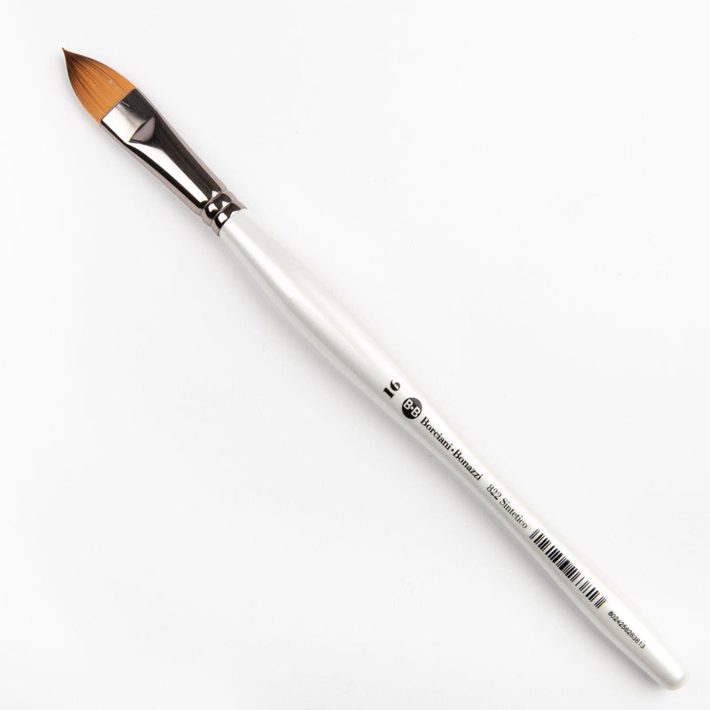 Light Gray Borciani Bonazzi Professional Artist Brush UNICO Series 822 SIZE 16 Flamed Synthetic Short Handle Cat's Tongue Made in Italy Paint Brushes