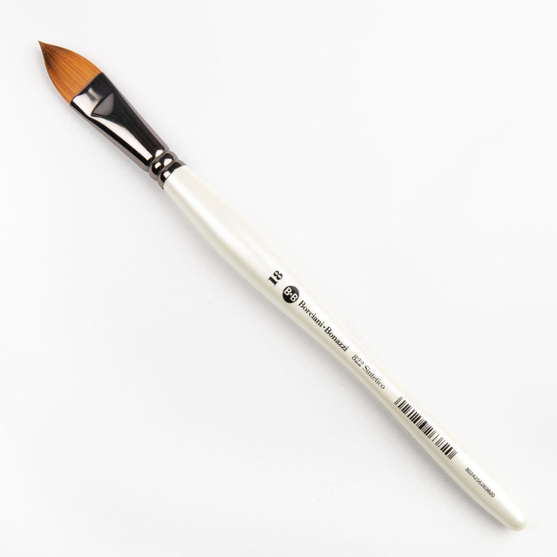 Light Gray Borciani Bonazzi Professional Artist Brush UNICO Series 822 SIZE 18 Flamed Synthetic Short Handle Cat's Tongue Made in Italy Paint Brushes