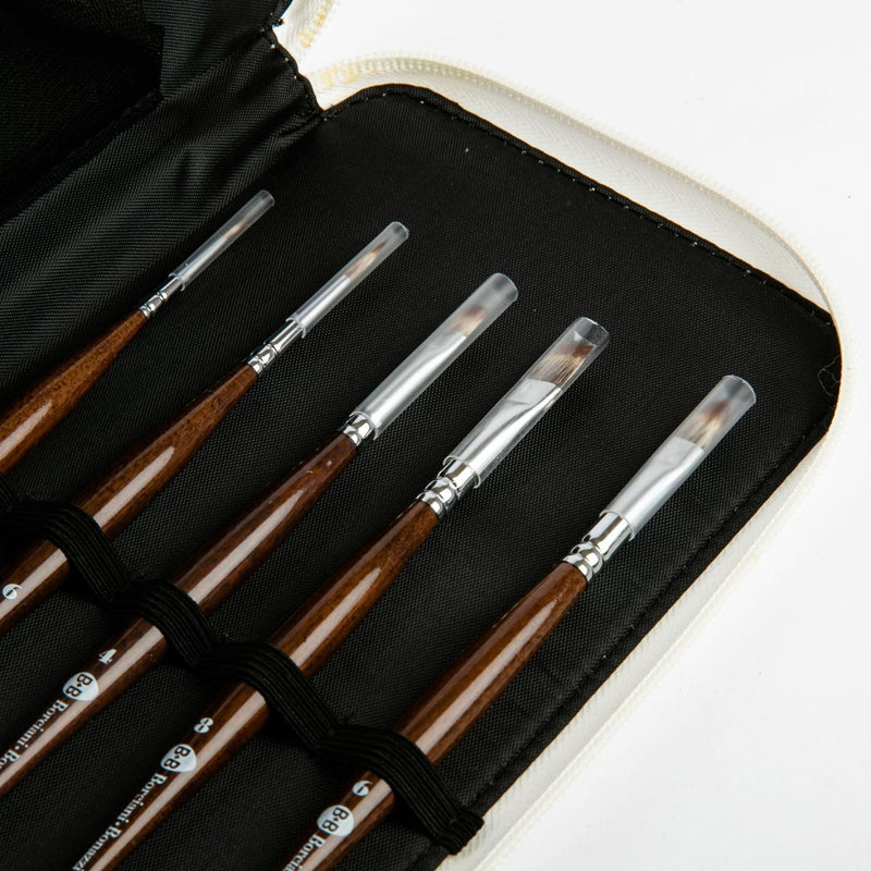 Black Borciani Bonazzi Professional Artist Brush UNICO MONGOOSE SYNTHETIC, 5 ANTI-ROLLING BRUSHES SET Paint Brushes