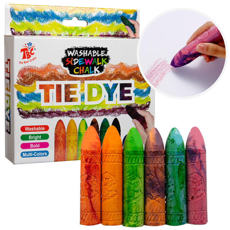 Dark Slate Gray TBC Washable Tie Dye Sidewalk Chalk (6 Piece) Kids Drawing Supplies