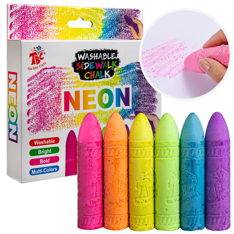 Light Gray TBC Washable Neon Sidewalk Chalk (6 Piece) Kids Drawing Supplies