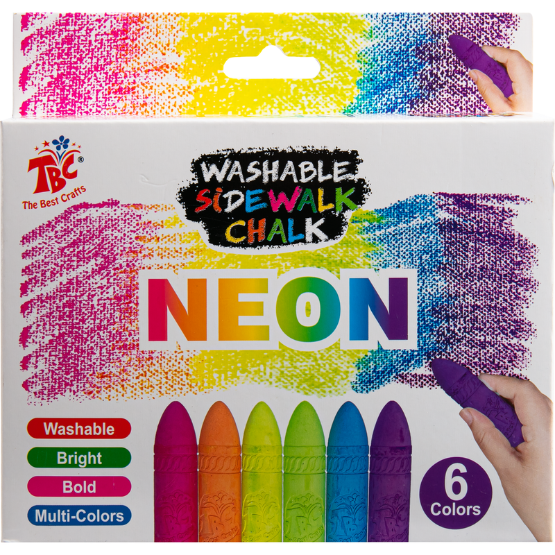 Light Gray TBC Washable Neon Sidewalk Chalk (6 Piece) Kids Drawing Supplies