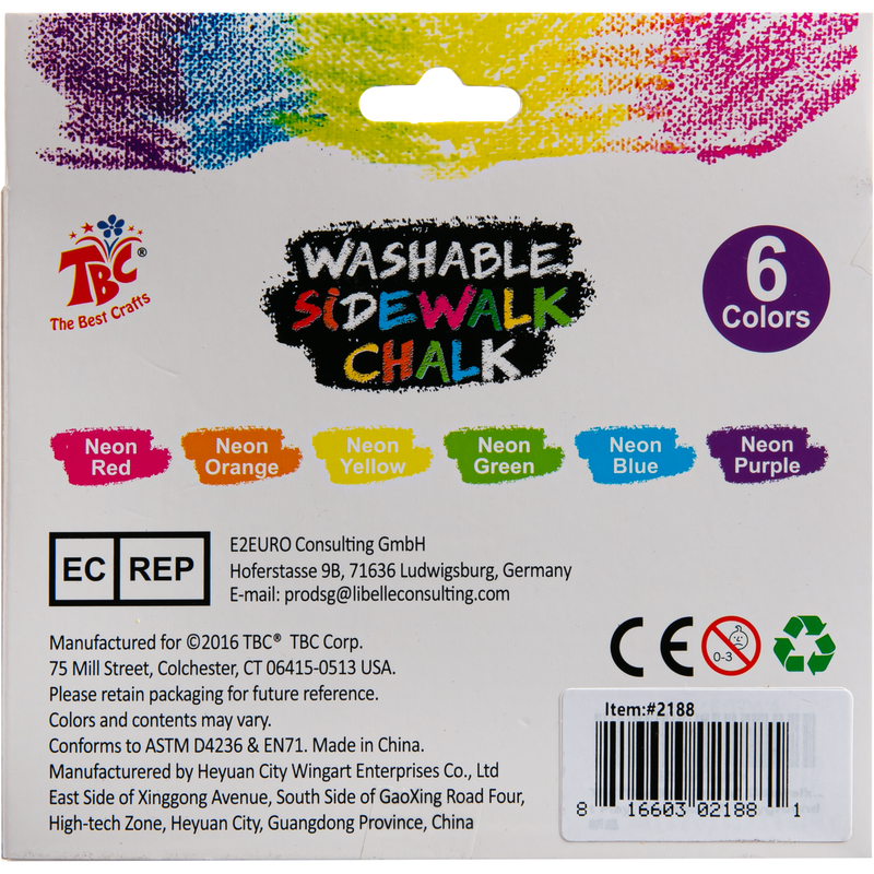 Light Gray TBC Washable Neon Sidewalk Chalk (6 Piece) Kids Drawing Supplies