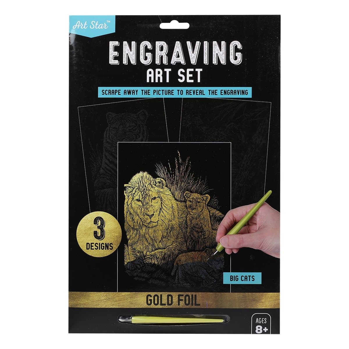 Black Art Star Gold Foil Engraving Art Set Big Cats Kids Craft Kits
