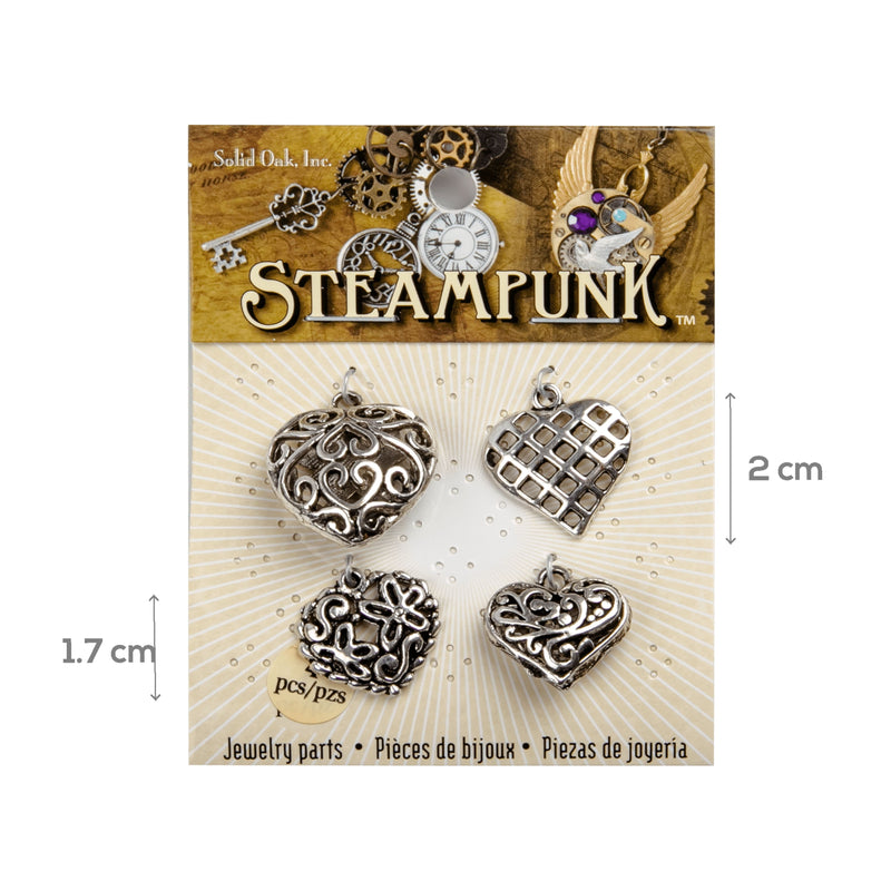 Bisque STEAMPUNK Heart Charms 4pc Beading