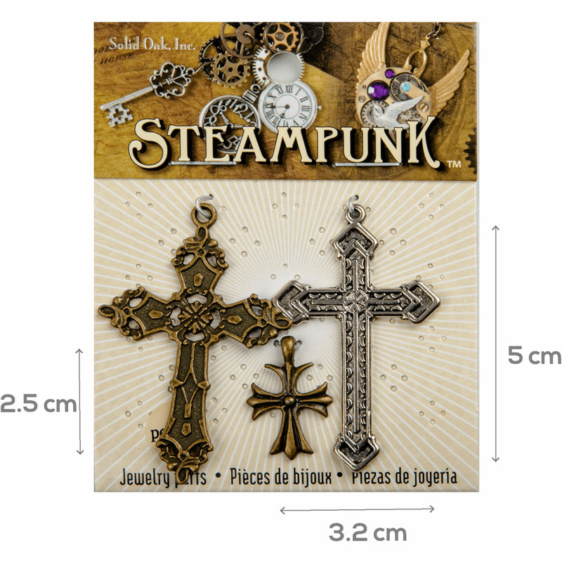 Gray STEAMPUNK Cross Charms Assorted Colours 3pc Beading