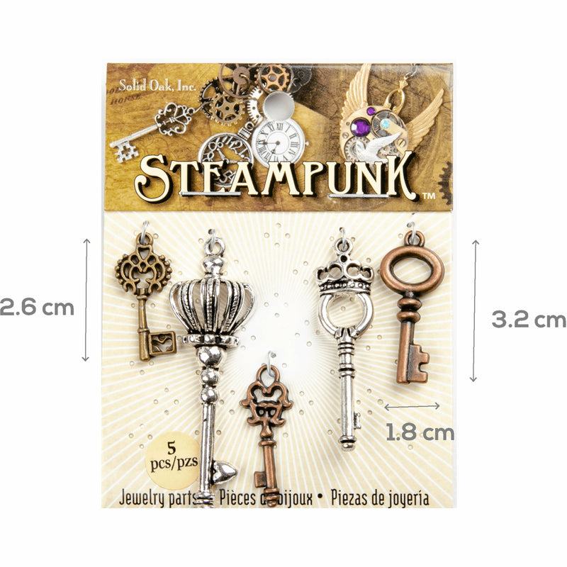 Antique White STEAMPUNK Small Key Charms Assorted Colours 5pc Beading