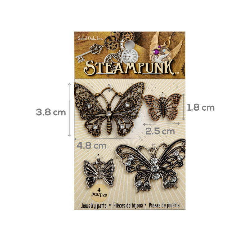 Gray STEAMPUNK Butterflies Charms 4pc Beading