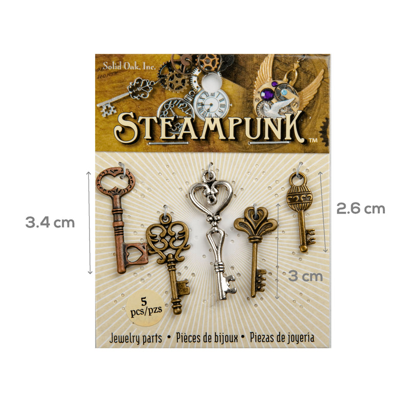 Gray STEAMPUNK Medium Key Charms Assorted Colours 5pc Beading