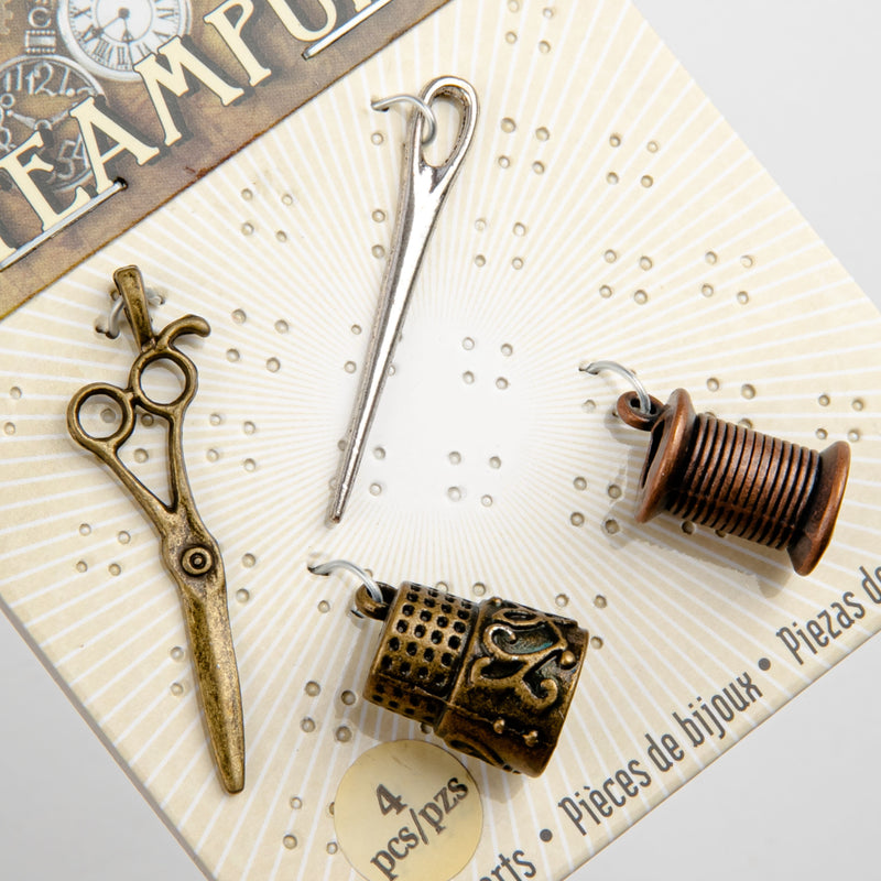 Beige STEAMPUNK Sewing Charms 4pc Beading