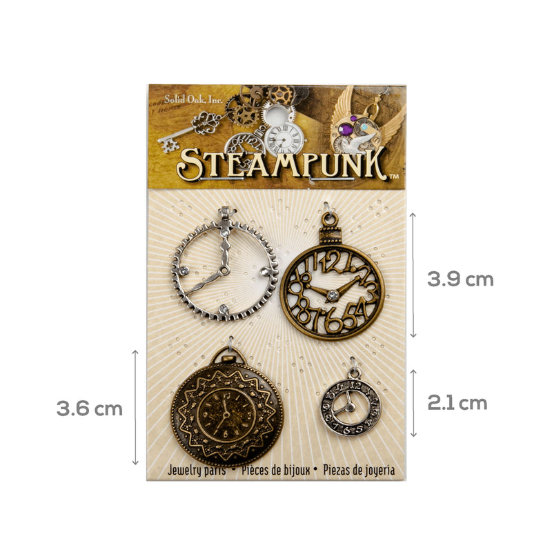 Gray STEAMPUNK Clock Charms 4pc Beading