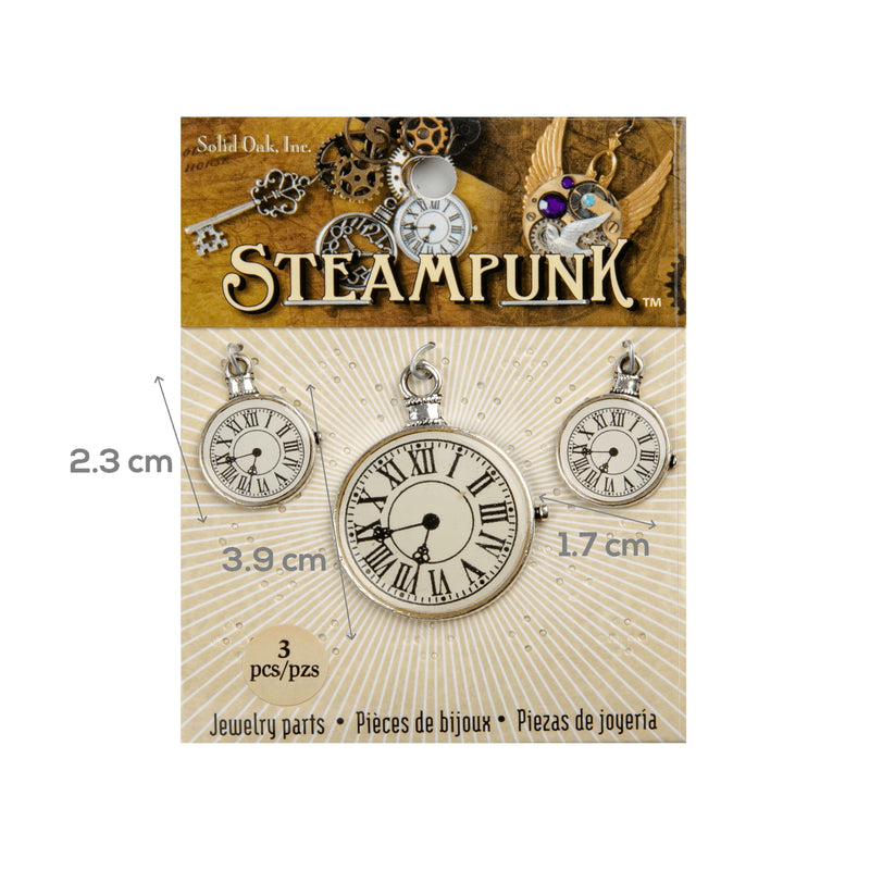 Gray STEAMPUNK Clock Charms II 3pc Beading