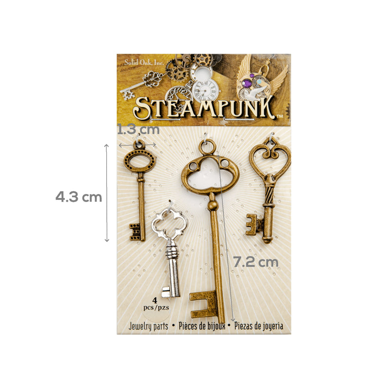 Bisque STEAMPUNK Large Key Charms Assorted Colours 4pc Beading