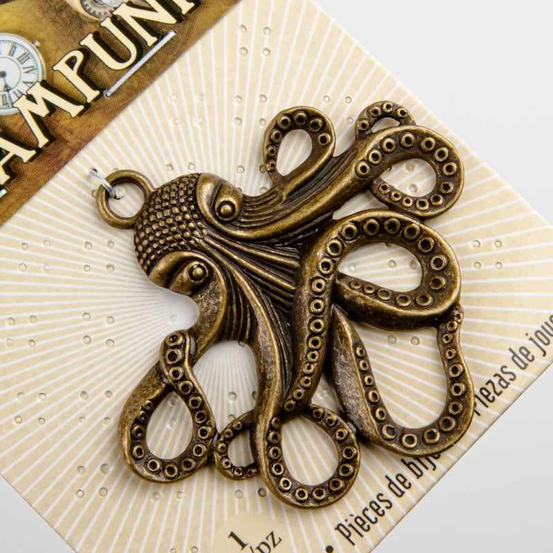 Dark Olive Green STEAMPUNK Octopus Pendant 1pc Beading