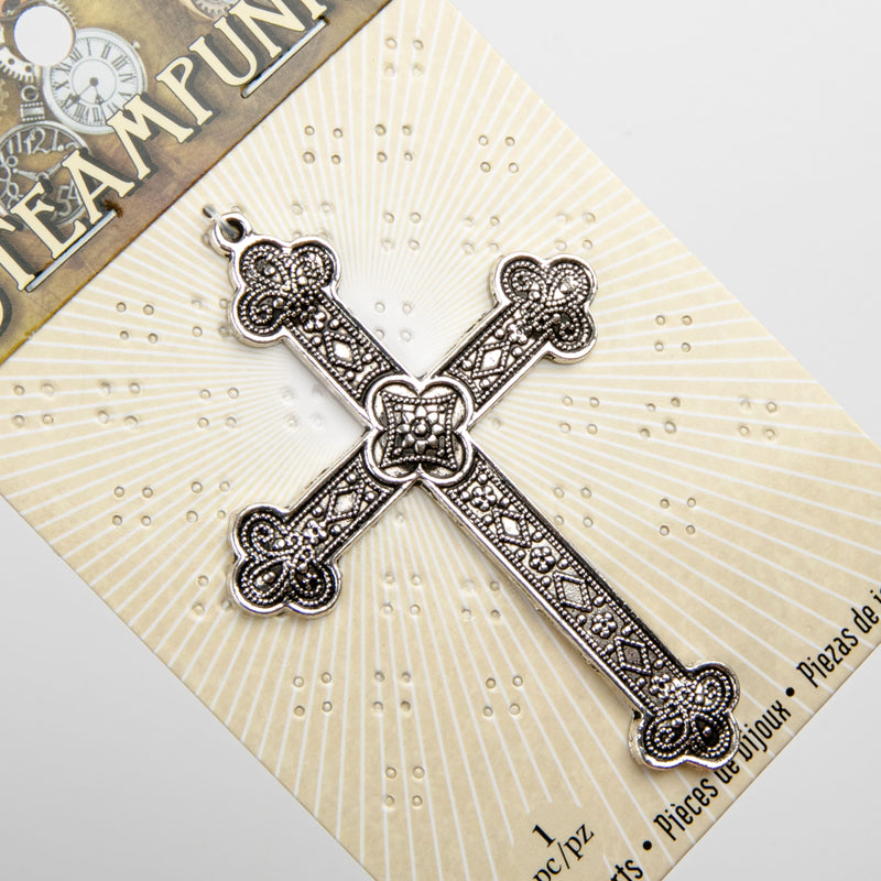 Dim Gray STEAMPUNK Large Cross Pendant 1pc Beading