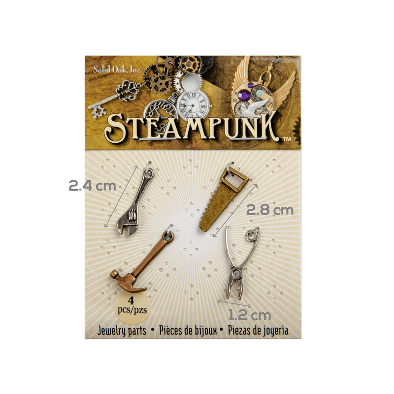 Gray STEAMPUNK Carpenter Tools Charms 4pc Beading