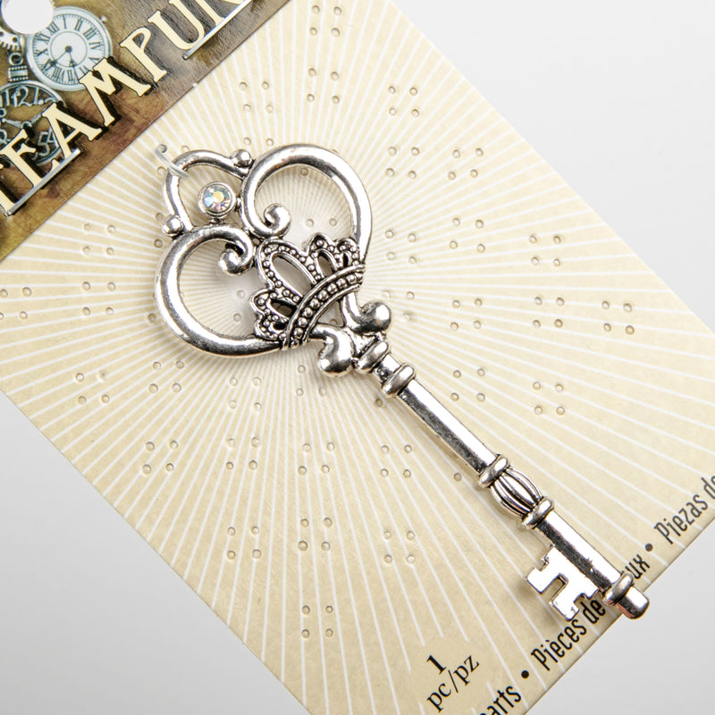 Antique White STEAMPUNK Giant Fancy Key Charm Antique Silver 1pc Beading