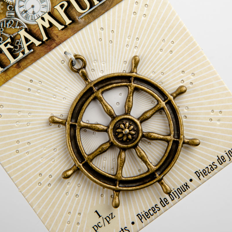 Rosy Brown STEAMPUNK Ships Wheel Charm 1pc Beading