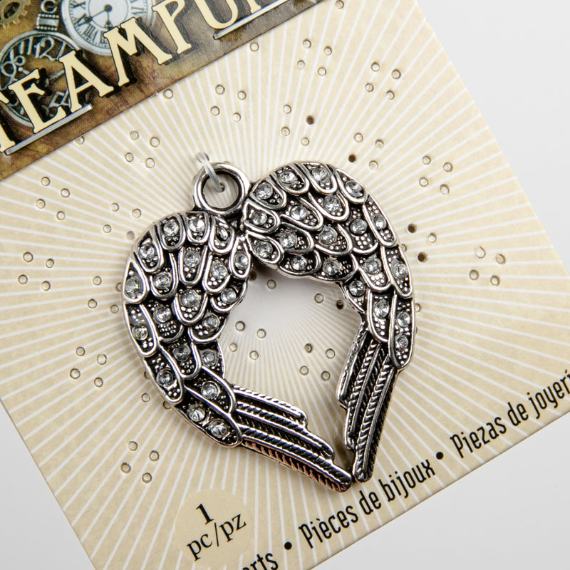 Gray STEAMPUNK Double Wings Pendant Antique Silver 1pc Beading
