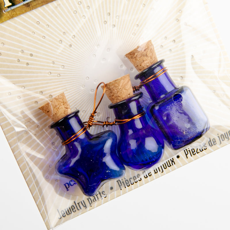 Midnight Blue STEAMPUNK Cobalt Bottle Charms 3pc Beading