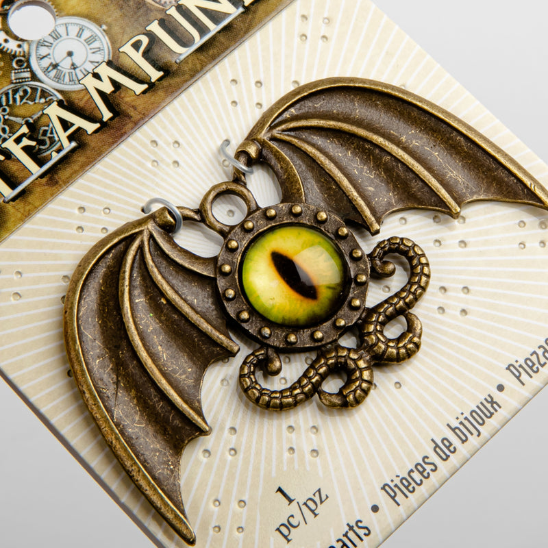 Goldenrod STEAMPUNK Dragon Eye Winged Pendant 1pc Beading