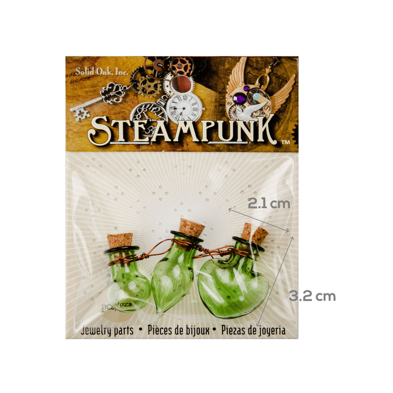 Light Gray STEAMPUNK Fancy Green Bottle Charms 3pc Beading