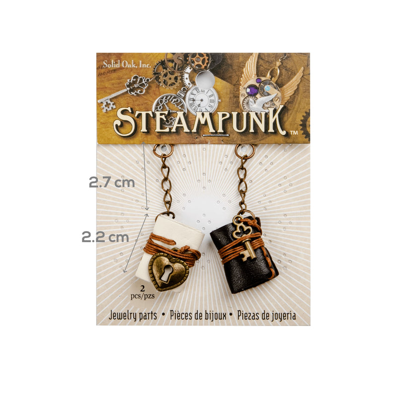 Antique White STEAMPUNK Leather Book Charms 2pc Beading