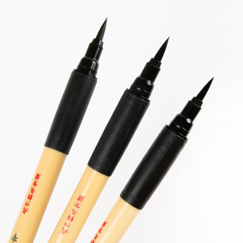 Black Kuretake Bimoji Fude Pen Medium Brush 3/Pkg-Black Calligraphy